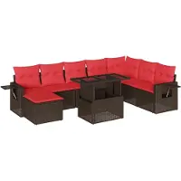 vidaXL Ensemble de 9 canapés de jardin avec coussins, marron, polyrattan