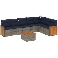 vidaXL Ensemble de 8 canapés de jardin avec coussins, gris, polyrattan