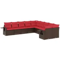 vidaXL Ensemble de 10 canapés de jardin avec coussins, marron, polyrattan