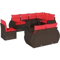 vidaXL Ensemble de 9 canapés de jardin avec coussins, marron, polyrattan