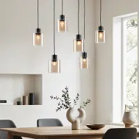 LumenXL Lampe suspendue noire Palaio avec verre ambré, 6 lumières
