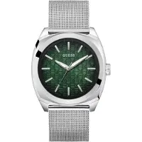 GUESS Montre à affichage analogique 'Marshall' vert foncé / argent