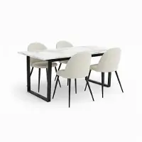 Ebuy24 Tilst ensemble pour salle à manger table à manger imprimé marbre blanc et 4 chaises velours beige.