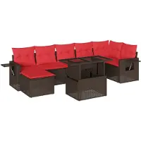 vidaXL Ensemble de 8 canapés de jardin avec coussins, brun, polyrattan