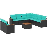 vidaXL Ensemble de 10 canapés de jardin avec coussins, polyrattan noir