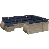 vidaXL Ensemble de 11 canapés de jardin avec coussins, gris, polyrattan
