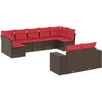 vidaXL Ensemble de 9 canapés de jardin avec coussins, marron, polyrattan
