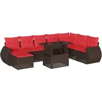 vidaXL Ensemble de 9 canapés de jardin avec coussins, marron, polyrattan