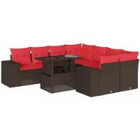 vidaXL Ensemble de 9 canapés de jardin avec coussins, marron, polyrattan
