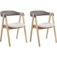 Beliani Lot de 2 chaises de salle à manger marron clair avec polyester gris beige pieds en bois assise rétro rembourrée