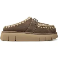 Mou pour femme. MU.FW531001A Sabots Bounce sabots en cuir logo en métal, taupe (41), 3 à 5 cm, Aucun, Casuel
