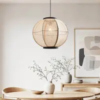 LumenXL Lampe suspendue Japandi Chairo - lin naturel et bois noir