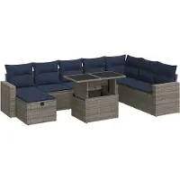 vidaXL Ensemble de salon de jardin 9 pièces avec coussins Gris Poly rotin