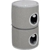 PawHut Tour pour chat modulable, tonneau griffoir chat avec fermeture éclair séparable 3 niveaux, deux balles, grotte pour chat et cachette, hauteur 69 cm, gris