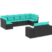 vidaXL Ensemble de 9 canapés de jardin avec coussins, polyrattan noir