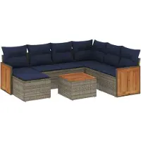 vidaXL Ensemble de 8 canapés de jardin avec coussins, gris, polyrattan