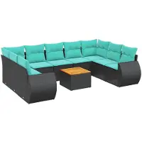 vidaXL Ensemble de 10 canapés de jardin avec coussins, polyrattan noir