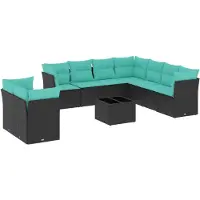 vidaXL Ensemble de 10 canapés de jardin avec coussins, polyrattan noir