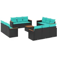 vidaXL Ensemble de 13 canapés de jardin avec coussins, polyrattan noir