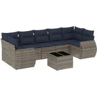 vidaXL Ensemble de 8 canapés de jardin avec coussins, gris, polyrattan