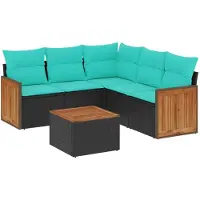 vidaXL Ensemble de 6 canapés de jardin avec coussins, polyrattan noir