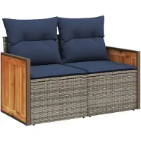 vidaXL Canapé de jardin avec coussins 2 places Gris Poly Rattan