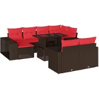 vidaXL Ensemble de 11 canapés de jardin avec coussins, marron, polyrattan