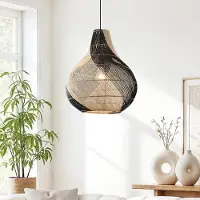 LumenXL Lampe suspendue design en rotin - noir avec aspect naturel