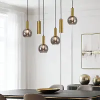 LumenXL Lampe suspendue à 6 lumières Doku avec verre fumé et détails en laiton doré