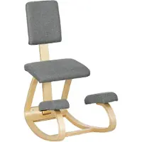 HOMCOM Siège Ergonomique - Siège Assis-Genoux - Chaise Assis Genoux Avec Dossier - Bois Bouleau Tissu Gris