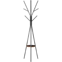 HOMCOM Porte-manteau trépied design contemporain branches étagère + 9 patères dim. 45L x 45l x 180H cm métal marron