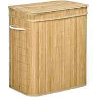 HOMCOM Panier à linge corbeille à linge bac à linge 100 L 2 compartiments couvercle sac amovible 2 poignées tissu bambou