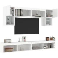 vidaXL Meuble-paroi 6 pièces avec éclairage LED Blanc Matériau dérivé du bois