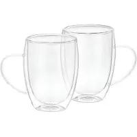 Cheffinger Lot 2 Verres Avec Anse 350ml En Verre Borosilicate Solide Transparent