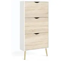 Bigbuy Meuble a chaussures - Blanc / Chene - 12 paires - Pietement évasé en bois massif - 70,2 x 23,9 x 138,9 cm - TVILUM