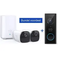 Eufy 2 Pro - 2 beveiligingscameras + Video Deurbel 2K Ultra HD - inclusief homebase - bundelvoordeel, Caméra réseau, Blanc