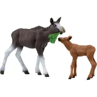 Schleich Wild Life Mother Moose and Calf Playset - North American Forest Animal Toys Playset With Realist Natural Mother Moose et Baby Calf Gift