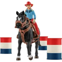 Schleich Farm World Coffret de rod o 7 pi ces pour enfants Course de barils amusante avec figurine de cow-girl et de cheval 3 ans et plus