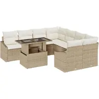 vidaXL Ensemble de canapés de jardin , 9 pièces, beige et crème, en polyrotin