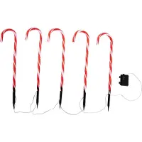Luca Lighting Lot de 5 lampes de Noël rouges avec des cannes de Noël blanches avec LED et minuterie IP44 - Melchior
