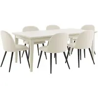 Ebuy24 Venedig ensemble pour salle à manger table à manger blanc 95x180/276 avec 2 plateaux supplémentaires 6 chaises velours côtelé beige.