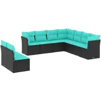 vidaXL Ensemble de 9 canapés de jardin avec coussins, polyrattan noir