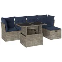 vidaXL Ensemble de 6 canapés de jardin avec coussins, gris, polyrattan
