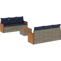 vidaXL Ensemble de 7 canapés de jardin avec coussins, gris, polyrattan