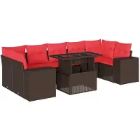 vidaXL Ensemble de 8 canapés de jardin avec coussins, brun, polyrattan
