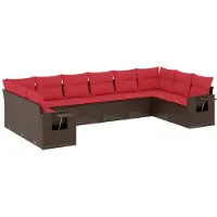 vidaXL Ensemble de 10 canapés de jardin avec coussins, marron, polyrattan
