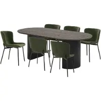 Ebuy24 Kyoto ensemble pour salle à manger 1 table à manger brun foncé et 6 chaises vert foncé.