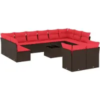 vidaXL Ensemble de 13 canapés de jardin avec coussins, marron, polyrattan