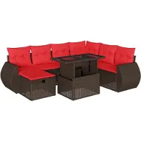 vidaXL Ensemble de 8 canapés de jardin avec coussins, brun, polyrattan