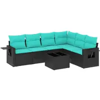 vidaXL Ensemble de 7 canapés de jardin avec coussins, polyrattan noir